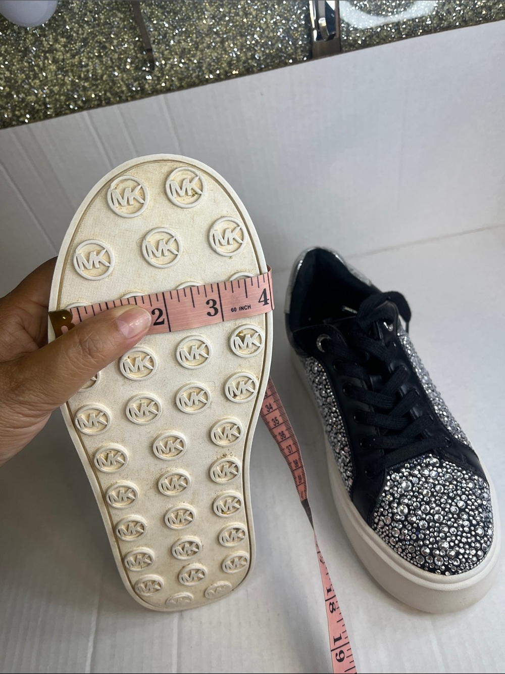 Michael Kors Black and Silver Crystal-Embellished Platform Sneakers - Picture 11 of 13